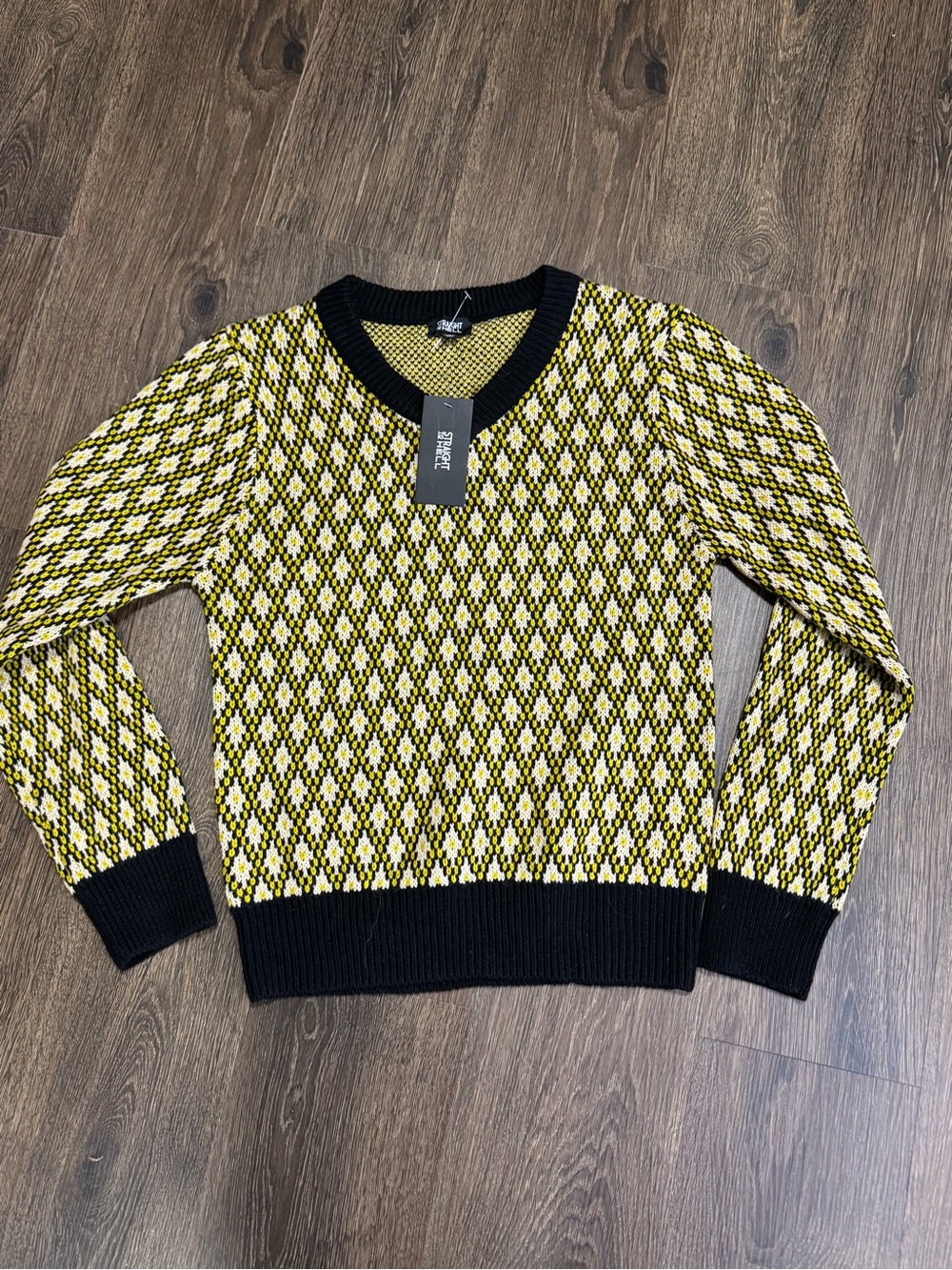 Straight To Hell NWT Men Yellow Black Geometric Burnette Sweater Indie Goth Punk